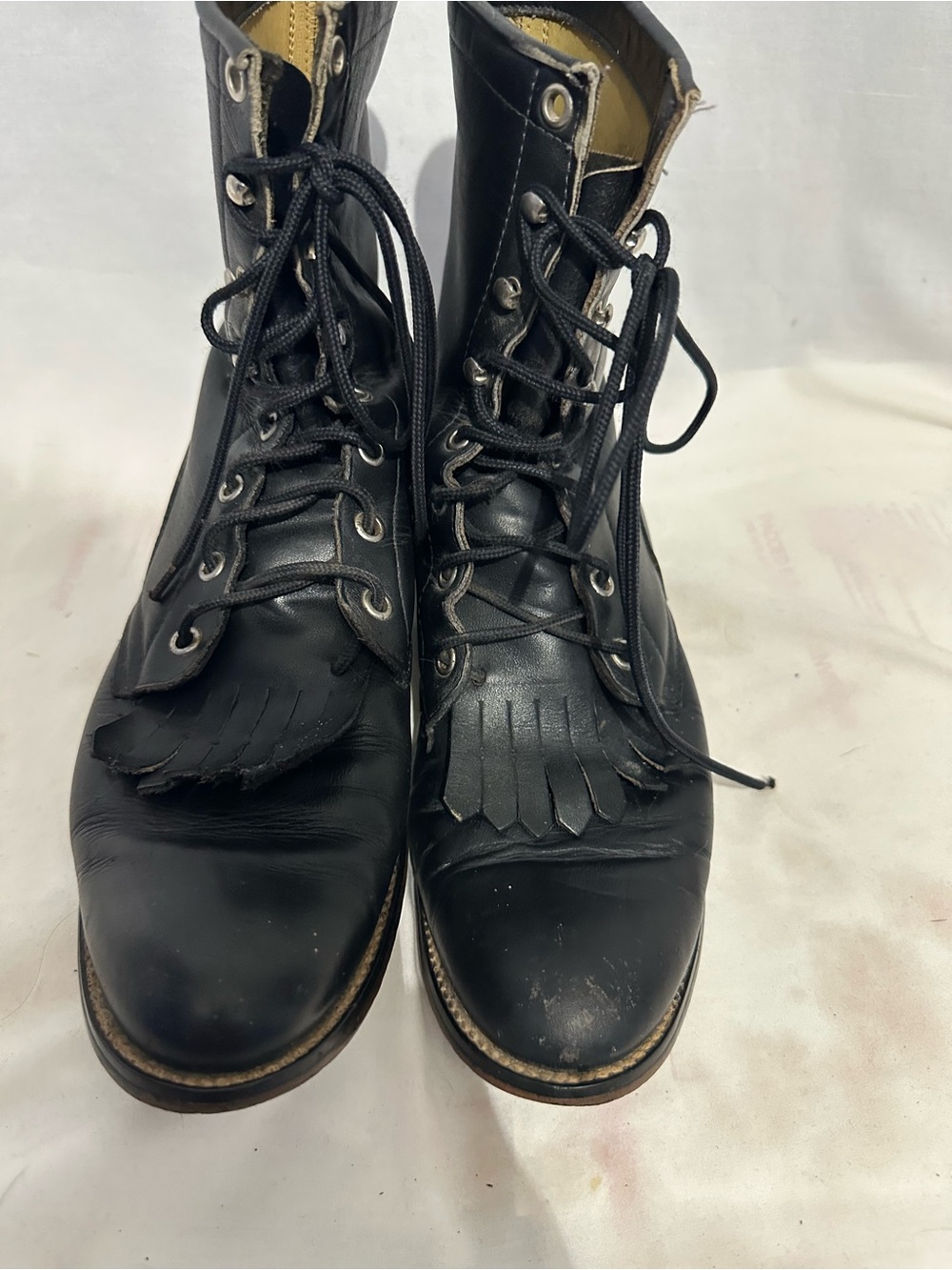 Vintage Justin Black Leather Lace Up Kiltie Roper Packer Boots Size 8.5 - Picture 2 of 6